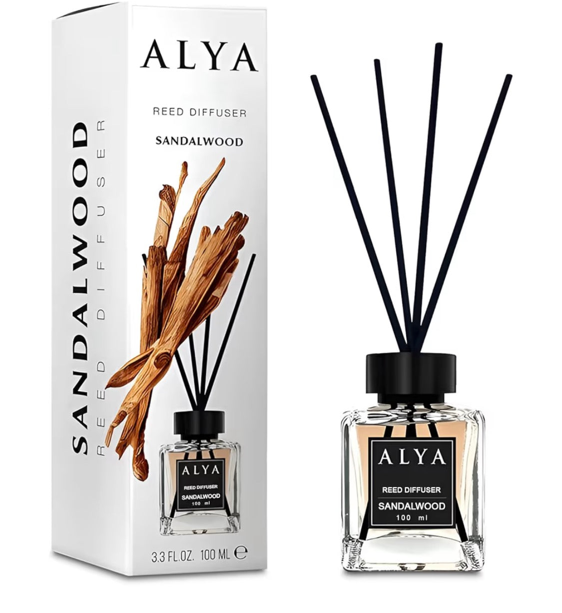 ALYA- Sandalwood Reed Diffuser, 3.3 Fl Oz, 100 ml